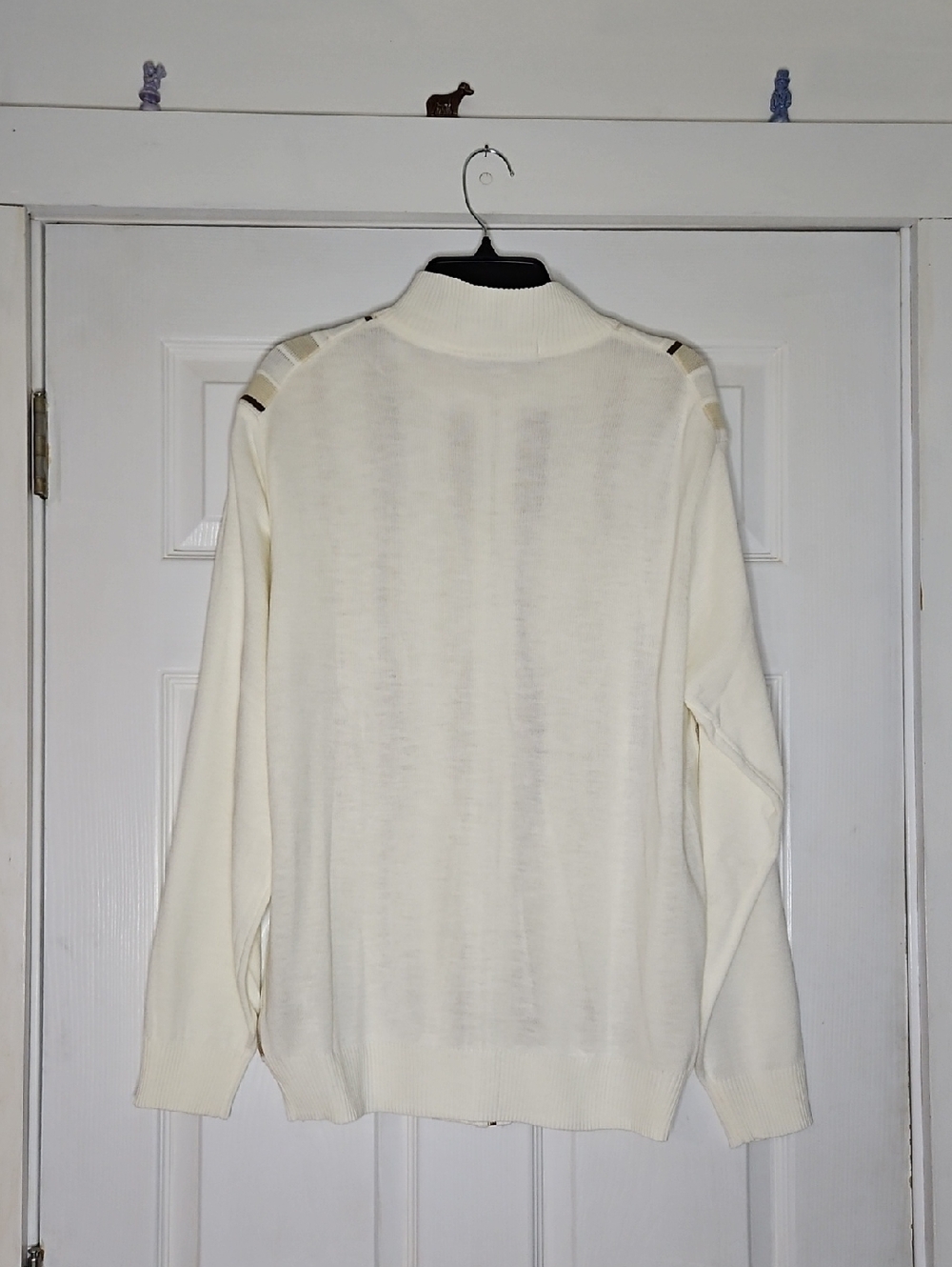 Stacy Adams Cream Knit Zip Sweater with Brown Accent - Picture 6 of 7